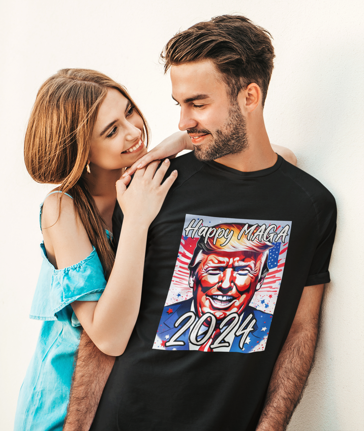 Happy MAGA 2024 Flag blue Soft style T-Shirt unisex