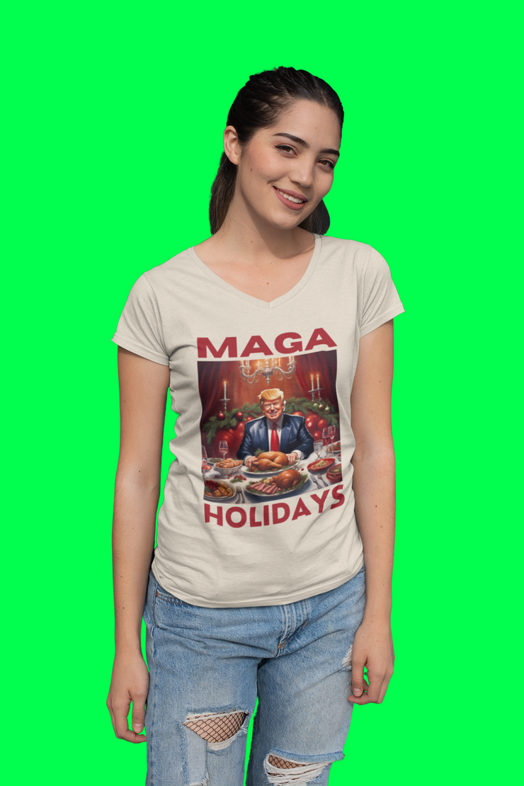 MAGA Holiday Deep Red V-neck Women&