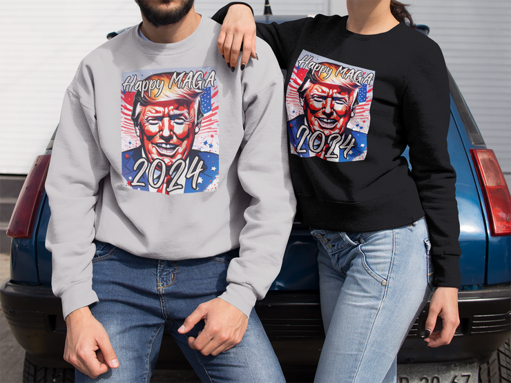 Happy MAGA 2024 flag blue Heavy Blend™ Crewneck Sweatshirt Unisex