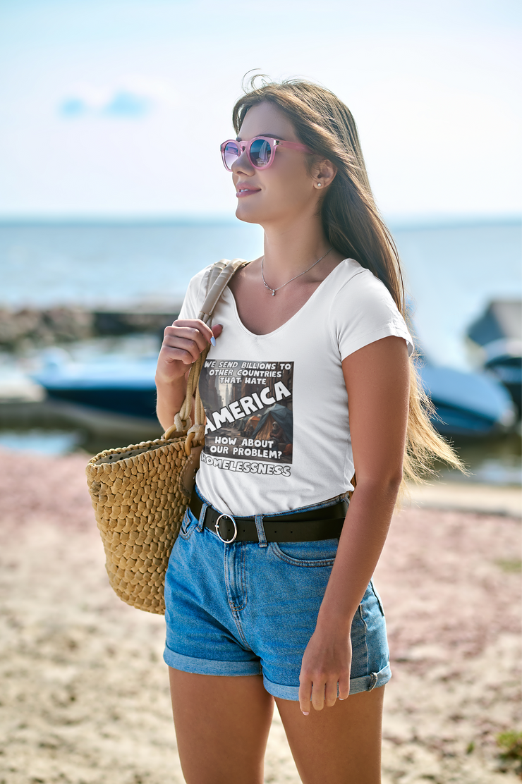 Our Problem Homelessness white V-Neck T-Shirt