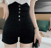 High Waist Slim Black Casual All-match Denim Wide-leg Shorts Women