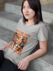 Pray for our Orange Jesus V-neck Women's tee