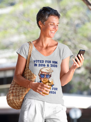 Voted for him 2016 & 2020 still voting for Trump in 2024  ladies' V-Neck T-Shirt